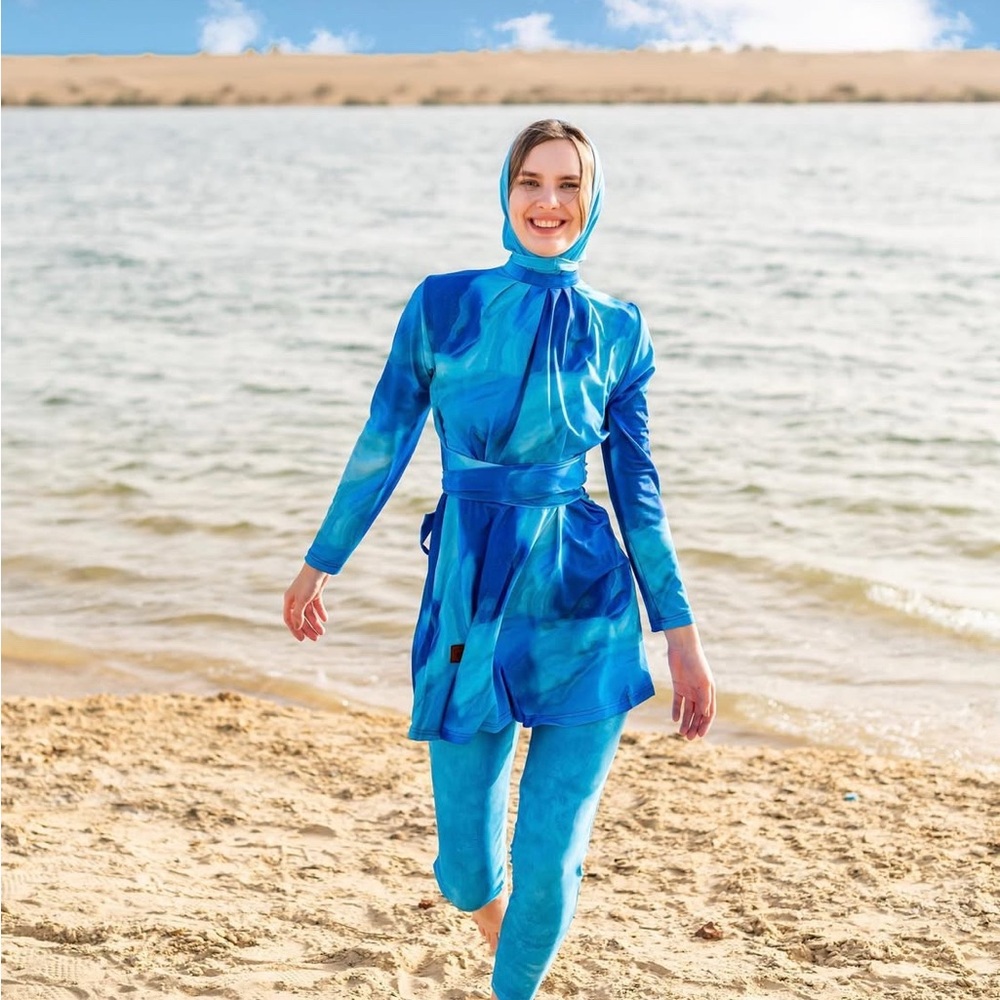 Blue 4 piece modest swimwear set Pistage